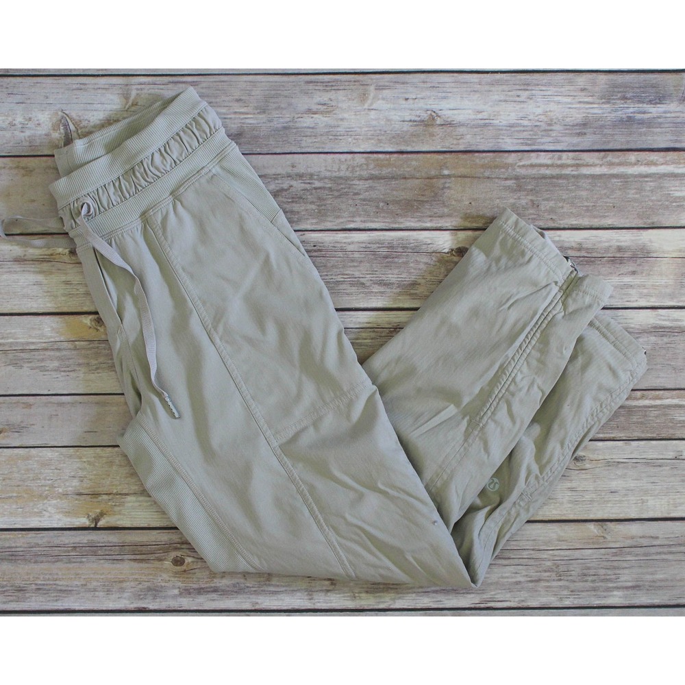 Lululemon Pants Womens 0 Beige Dance Studio Cropped Elastic Waist Hems Pockets